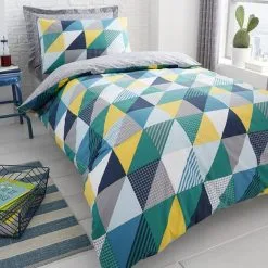 Dunelm Geo Green Duvet Cover And Pillowcase Twin Pack Set -kids bedding Shop 1000117500 alt02
