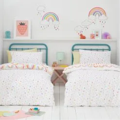 Dunelm Elements Rainbow Geometric 100% Cotton Duvet Cover And Pillowcase Twin Pack Set -kids bedding Shop 1000167424 alt01