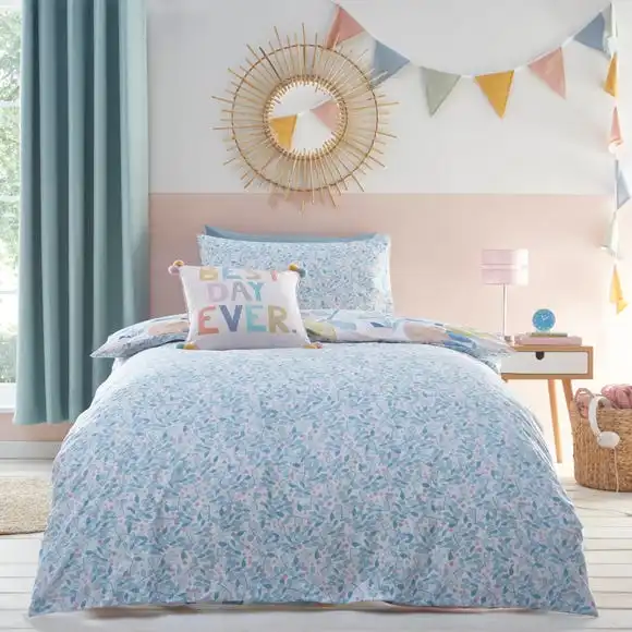 Dunelm Naive Floral Blue 100% Cotton Reversible Duvet Cover And Pillowcase Set 4 Dunelm Naive Floral Blue 100% Cotton Reversible Duvet Cover And Pillowcase Set - Image 2