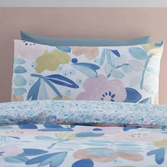 Dunelm Naive Floral Blue 100% Cotton Reversible Duvet Cover And Pillowcase Set 5 Dunelm Naive Floral Blue 100% Cotton Reversible Duvet Cover And Pillowcase Set - Image 3