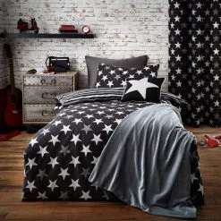 Dunelm Stars And Stripes Black Duvet Cover And Pillowcase Set