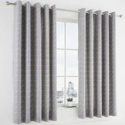 Dunelm Grey Geo Thermal Blackout Eyelet Curtains