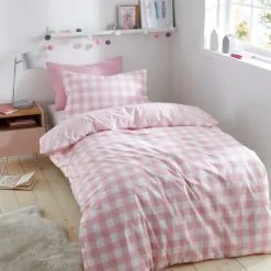 Dunelm Gingham Pink Duvet Cover And Pillowcase Set