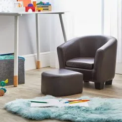 Dunelm Kid's Brown Tub Chair And Footstool