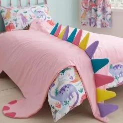 Dunelm Dinosaur Pink 3D Bedspread