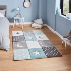 Dunelm Blue Moons And Stars Dot Rug