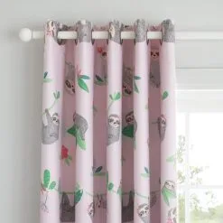 Dunelm Pink Sloth Thermal Blackout Eyelet Curtains