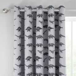 Dunelm Grey Dinosaur Friends Cotton Thermal Blackout Eyelet Curtains