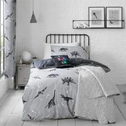 Dunelm Black Space Dinosaur Single Duvet Cover And Pillowcase Set