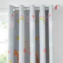 Dunelm Party Animals Grey Thermal Blackout Eyelet Curtains