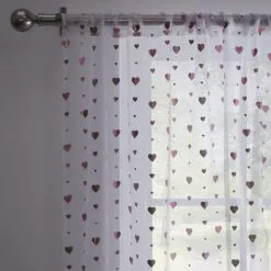Dunelm Metallic Pink Hearts Voile Panel