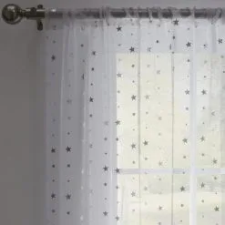 Dunelm Metallic Silver Stars Voile Panel