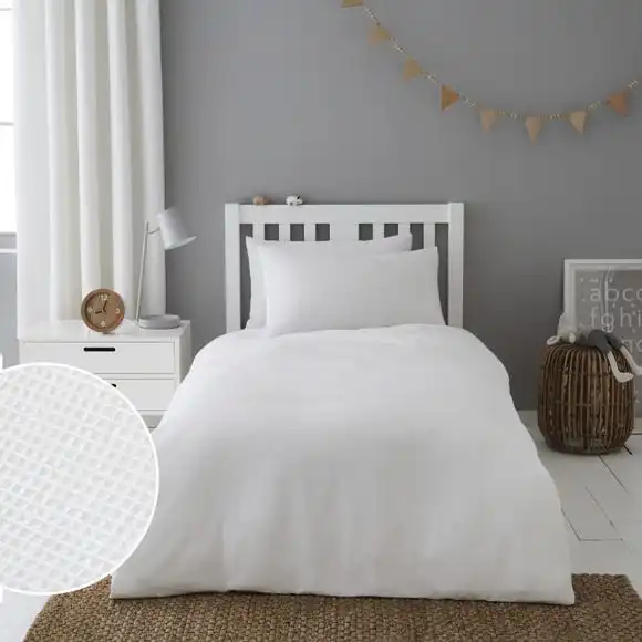 Dunelm Mini Waffle White 100% Cotton Duvet Cover And Pillowcase Set 3 Dunelm Mini Waffle White 100% Cotton Duvet Cover And Pillowcase Set