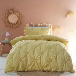 Dunelm Ruched Spot Yellow Duvet Cover And Pillowcase Set