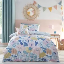 Dunelm Naive Floral Blue 100% Cotton Reversible Duvet Cover And Pillowcase Set