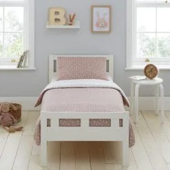 Dunelm Pink Spotted 100% Jersey Cotton Reversible Cot Bed / Toddler Duvet Cover And Pillowcase Set
