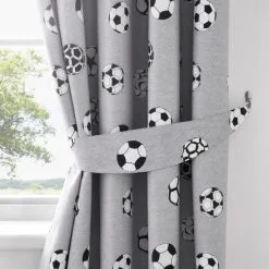 Dunelm Grey Football Thermal Blackout Eyelet Curtains -kids bedding Shop 30732461 alt08