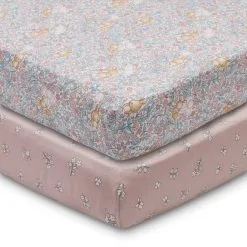 Dunelm Set Of 2 Ditsy Bunny Pink 100% Cotton Fitted Sheets