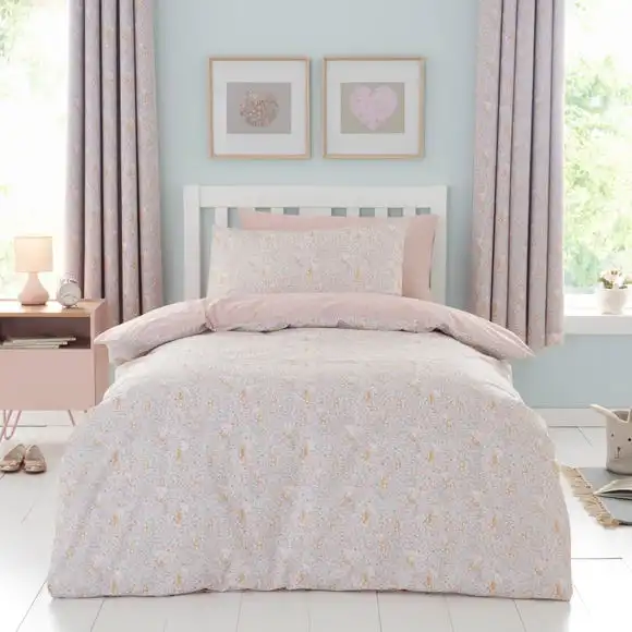 Dunelm Ditsy Bunny Pink 100% Cotton Duvet Cover And Pillowcase Set 3 Dunelm Ditsy Bunny Pink 100% Cotton Duvet Cover And Pillowcase Set