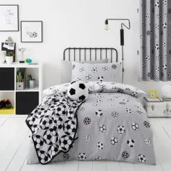 Dunelm Football Grey And White Reversible Duvet Cover And Pillowcase Set