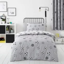Dunelm Football Grey And White Reversible Duvet Cover And Pillowcase Set -kids bedding Shop 30768209 alt02
