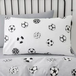 Dunelm Football Grey And White Reversible Duvet Cover And Pillowcase Set -kids bedding Shop 30768209 alt05