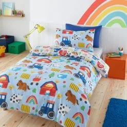 Dunelm Farmyard Blue Duvet Cover And Pillowcase Set