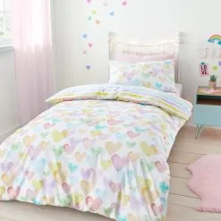 Dunelm Rainbow Hearts Duvet Cover And Pillowcase Set