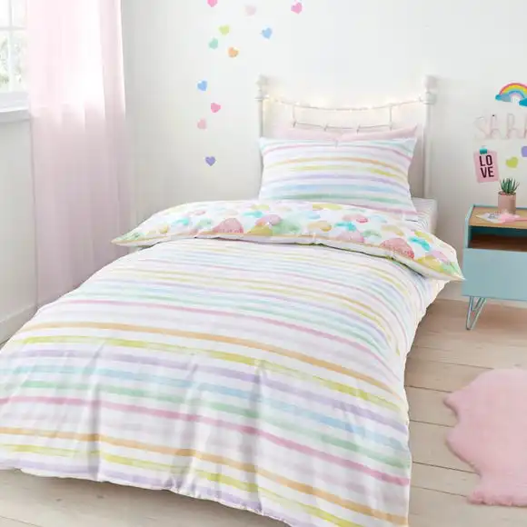 Dunelm Rainbow Hearts Duvet Cover And Pillowcase Set 4 Dunelm Rainbow Hearts Duvet Cover And Pillowcase Set - Image 2