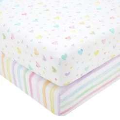 Dunelm Pack Of 2 Rainbow Hearts Fitted Sheets