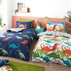 Dunelm Pack Of 2 Bright Dinosaur Duvet Cover And Pillowcase Set