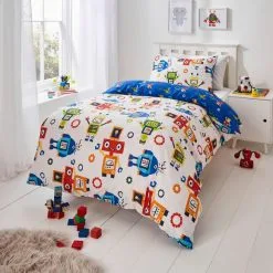 Dunelm Robots Blue Duvet Cover And Pillowcase Set